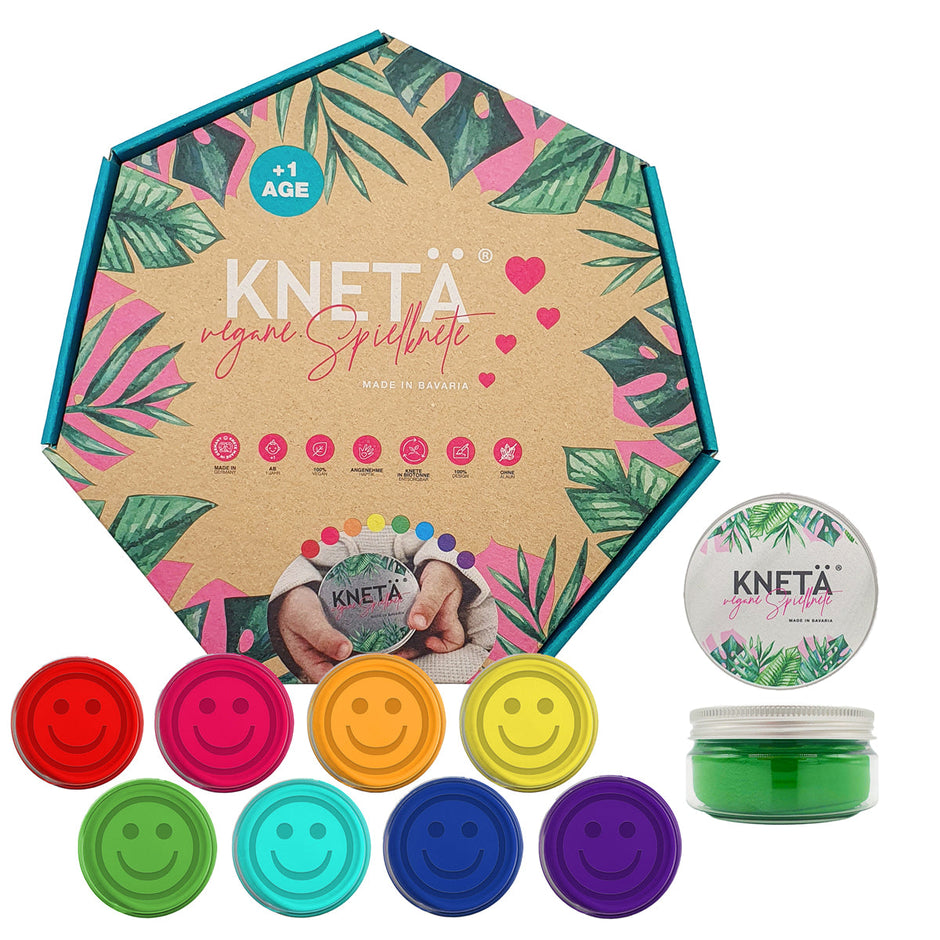 Vegan speelklei set, 8 potjes van 125 g, Kneta
