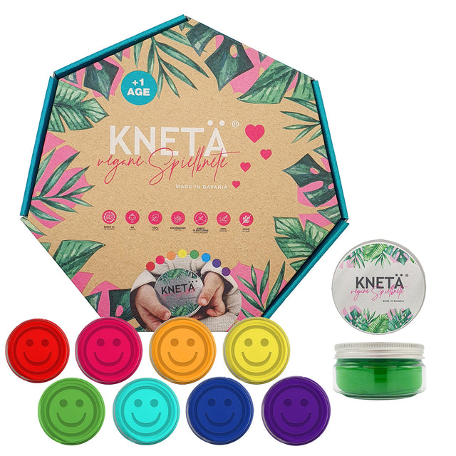 Vegan speelklei set, 8 potjes van 125 g, Kneta