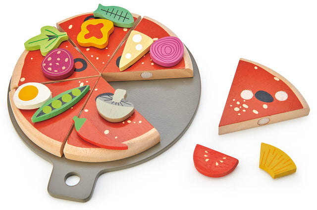 Houten speelgoedpizza met snijstukken, Tender Leaf