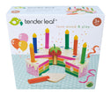 Houten speelgoedtaart, regenboogkleuren, Tender Leaf, verpakking