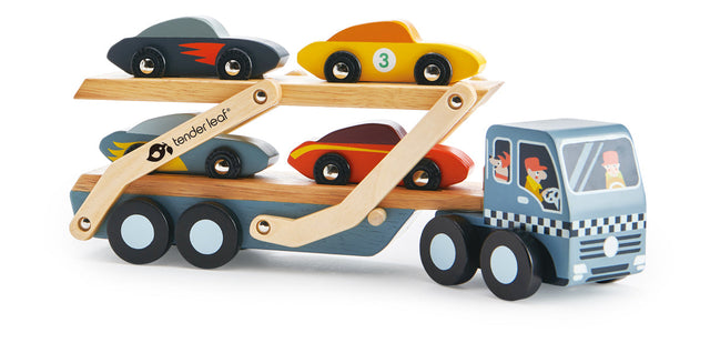 Houten autotransporter met auto's, Tender Leaf