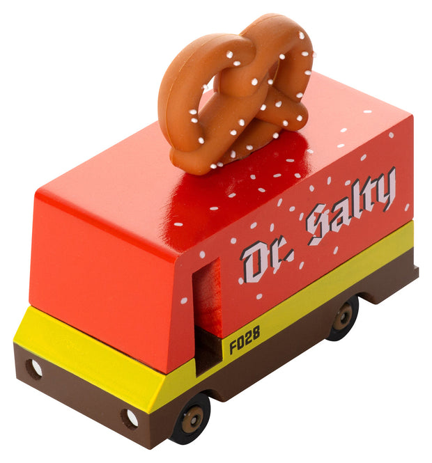 Houten speelgoedbusje met pretzel-thema, Candycar, detailfoto