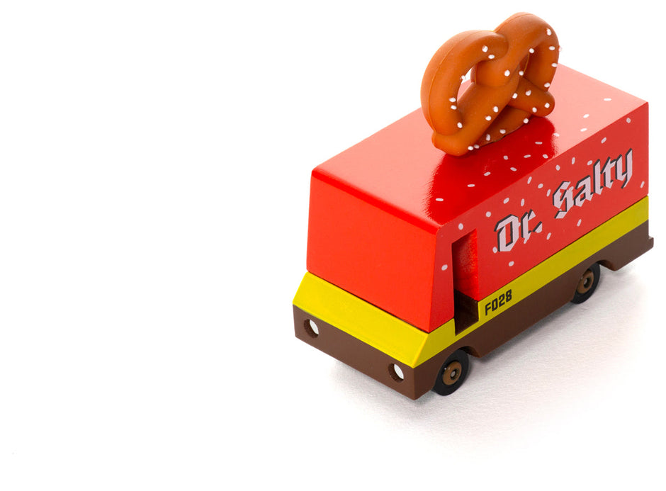 Houten speelgoedbusje met pretzel-thema, Candycar, detailfoto