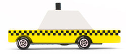 Houten taxi, Candycar, klassiek geel ontwerp