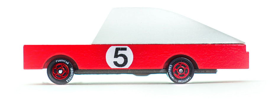 Houten raceauto, Candycar, rood #5-ontwerp