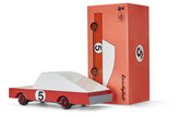 Houten raceauto, Candycar, detailfoto