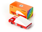 Houten raceauto, Candycar, detailfoto