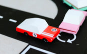Houten raceauto, Candycar, in gebruik