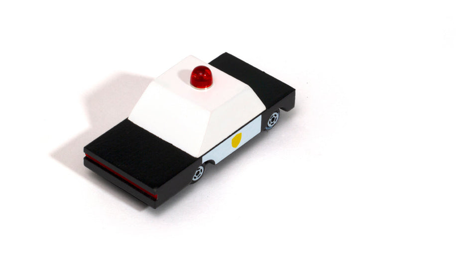 Houten politieauto, Candycar, detailfoto