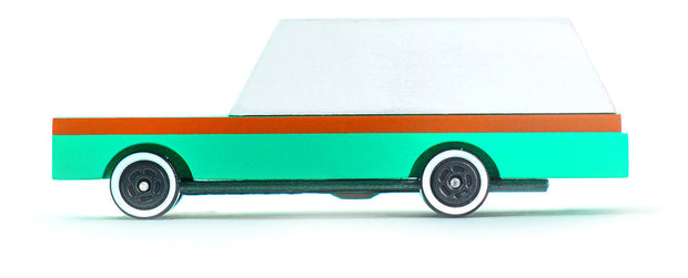 Houten speelgoedwagen, Candycar, teal afwerking