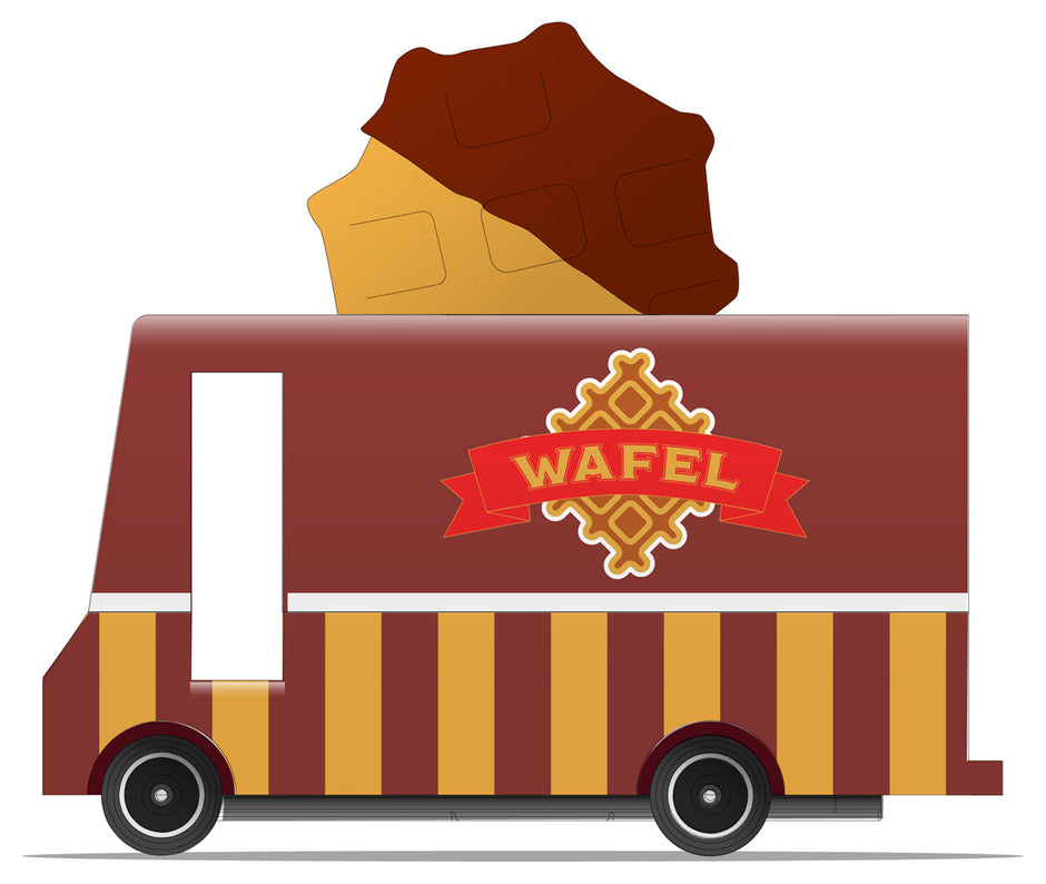 Houten speelgoedbusje met wafel-thema, Candycar, kleurrijk ontwerp