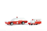 Houten speelgoedambulance, Candycar, detailfoto