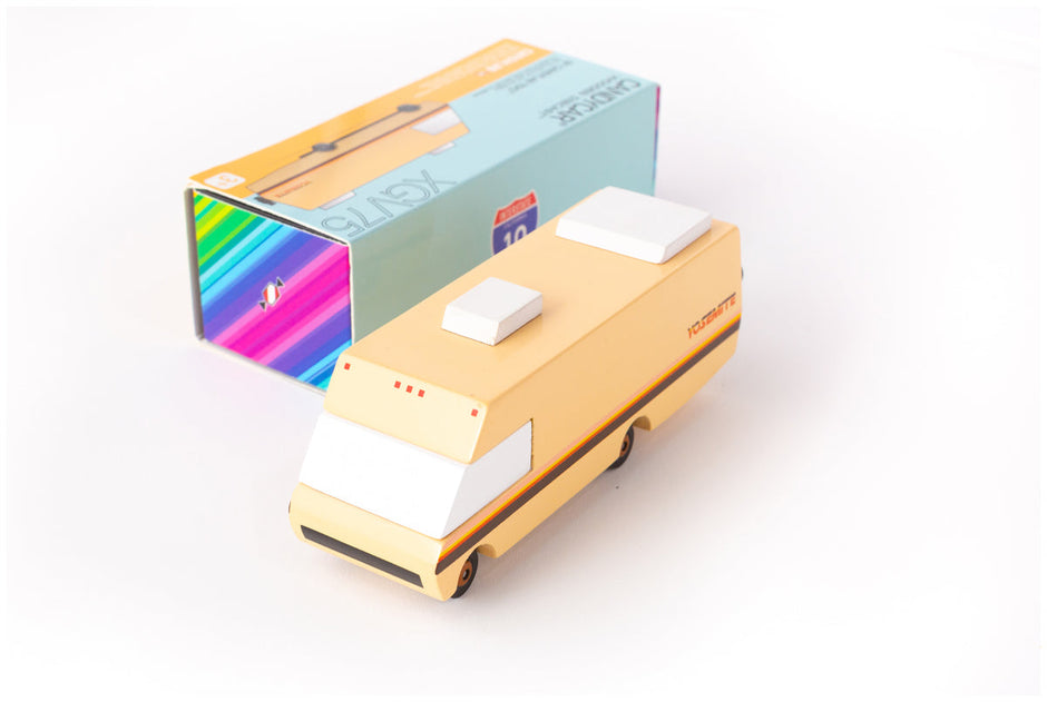 Houten speelgoedcamper, Candycar, detailfoto