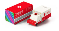 Houten ambulancebusje, Candycar, detailfoto