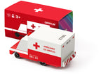 Houten ambulancebusje, Candycar, detailfoto