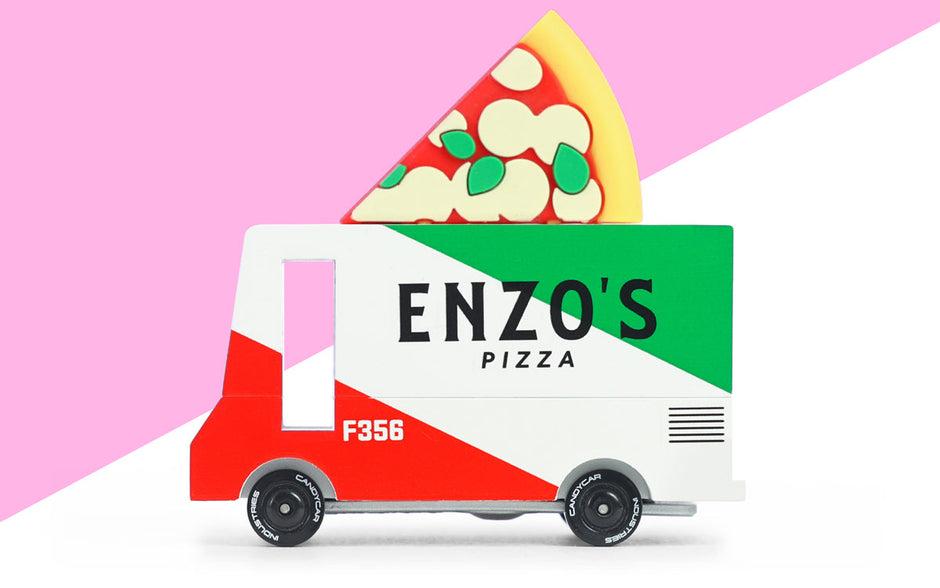 Houten pizzawagen, Candycar, in gebruik