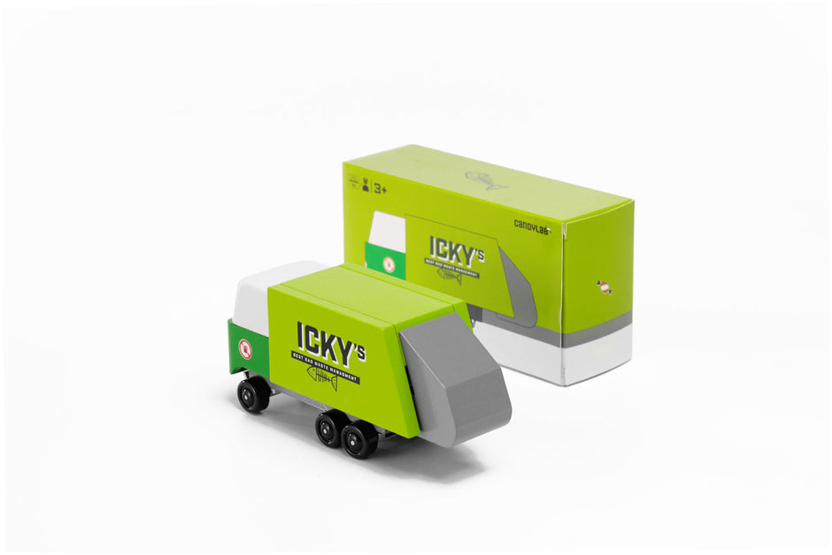 Houten vuilniswagen, Candycar, detailfoto