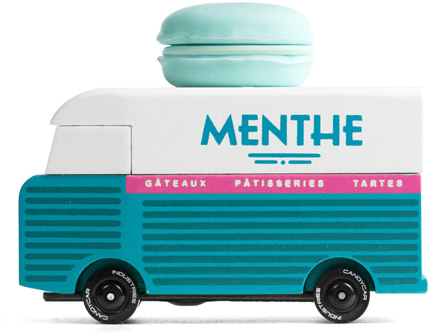 Houten speelgoedbusje, Candycar, blauw macaron-ontwerp