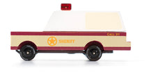 Houten sheriffwagen, Candycar, duurzaam hout
