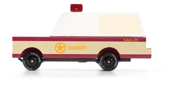 Houten sheriffwagen, Candycar, duurzaam hout