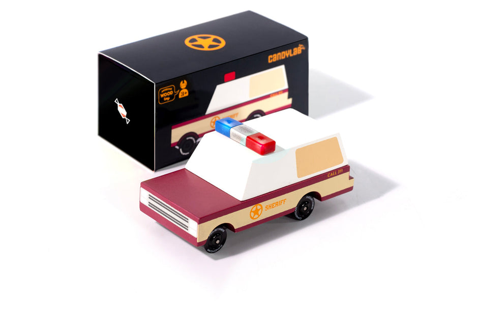 Houten sheriffwagen, Candycar, detailfoto