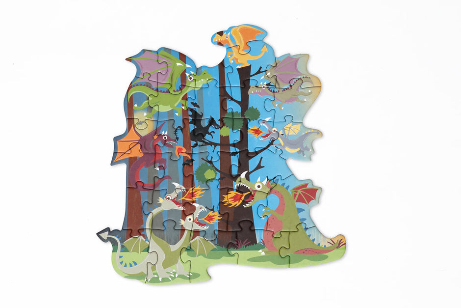 Contourpuzzel met drakenthema, Scratch, detailfoto