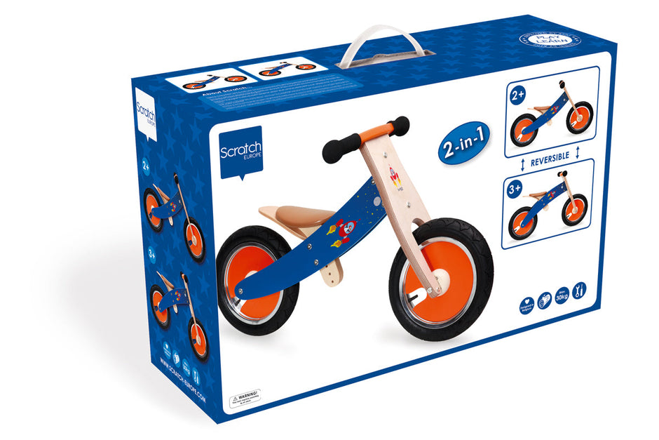 Houten loopfiets, Scratch, verpakking