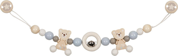 Houten kinderwagenspanner met beerfiguren, grijs/blauw, Goki