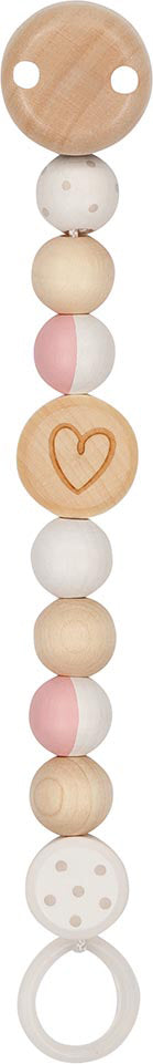 Houten fopspeenketting, roze/wit hart-ontwerp, Goki