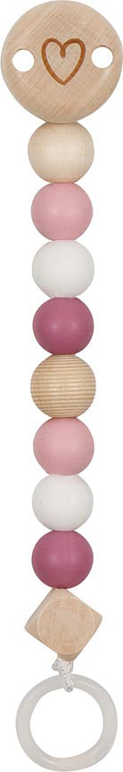 Fopspeenketting van hout en silicone, roze hart-ontwerp, Goki