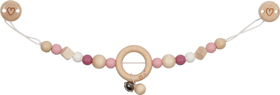 Kinderwagenspanner van hout en silicone, roze hart-ontwerp, Goki