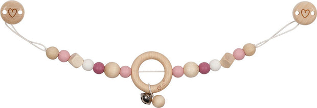 Kinderwagenspanner van hout en silicone, roze hart-ontwerp, Goki